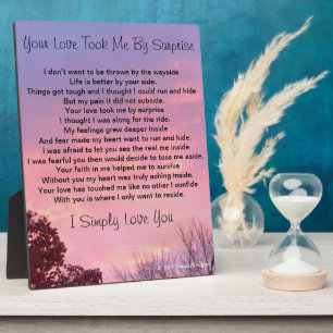 Plaque Photo Your Love Took Me By Surprise Poem Pink Sunset