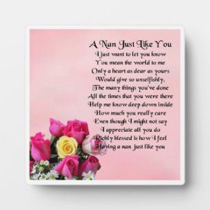 Plaque Poem Nan - Design Rose