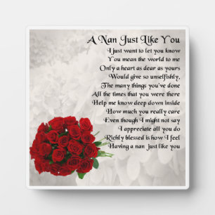 Plaque Poem Nan - Design Rose Rouge