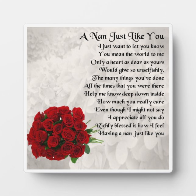 Plaque Poem Nan - Design Rose Rouge (Devant)