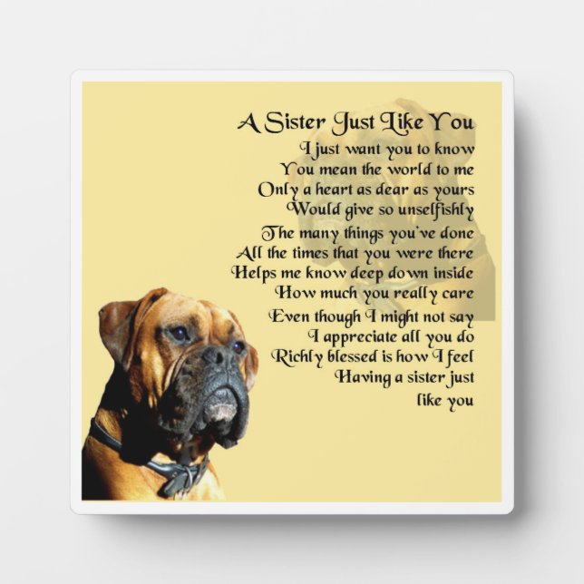 Plaque Poem Soeur - Boxe Chien Design (Devant)