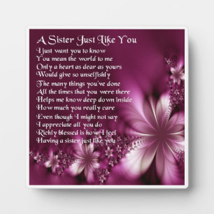 Plaque Poem Soeur - Design Fleurs
