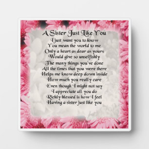 Plaque Poem Soeur - Design Floral Rose