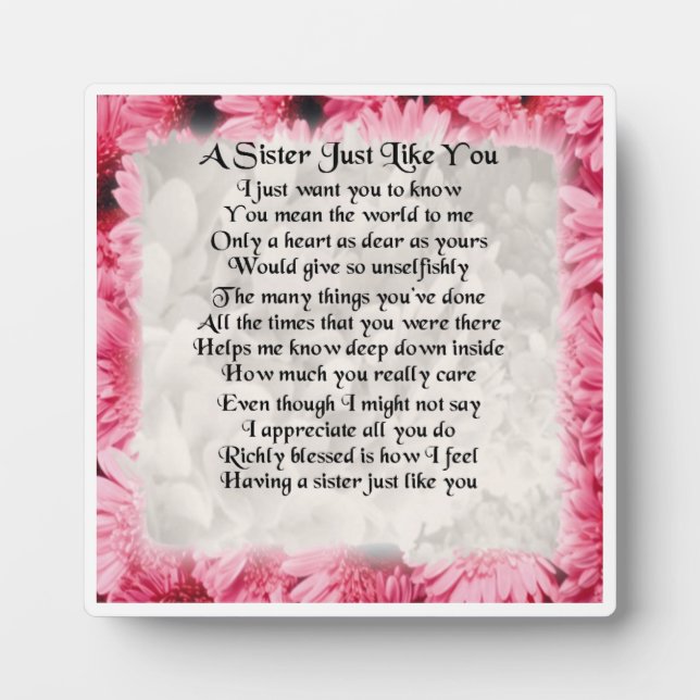 Plaque Poem Soeur - Design Floral Rose (Devant)
