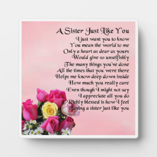 Plaque Poem Soeur - Design Rose