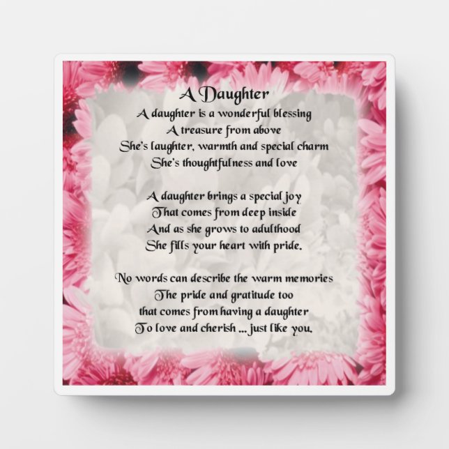 Plaque Poème Fille - Design Floral Rose (Devant)