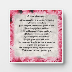 Plaque Poème Grandgirl - Design Floral Rose