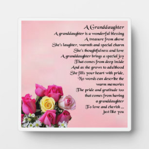 Plaque Poème Grandgirl - Design Rose