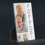 Plaque Poppop moderne 3 photos<br><div class="desc">Une plaque de collage photo moderne,  parfait comme cadeau de Fête des pères,  anniversaire,  noël ou toute autre occasion. La plaque photo comporte 3 photos,  une police en gras en gris qui dit 'POPPOP' et 'EST : 20XX.</div>