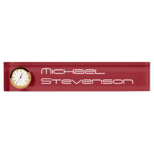 Plaque rouge professionnelle avec horloge