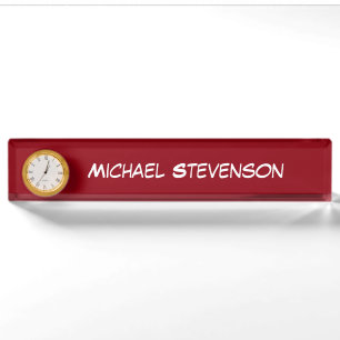 Plaque rouge professionnelle avec horloge