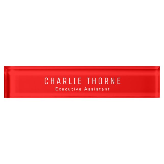 Plaque rouge Solide avec nom et titre du travail (Devant)