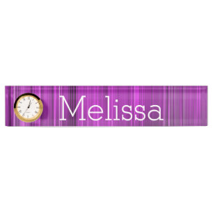 Plaque signalétique du bureau avec horloge/pourpre