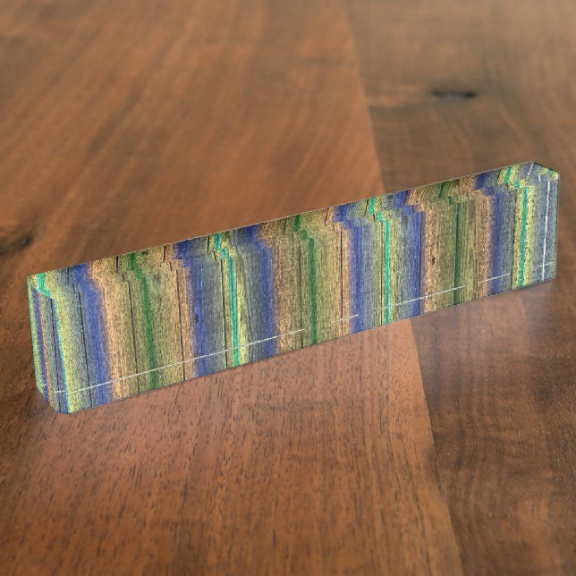 Plaques de bureau en bois bleu et vert (Taille)