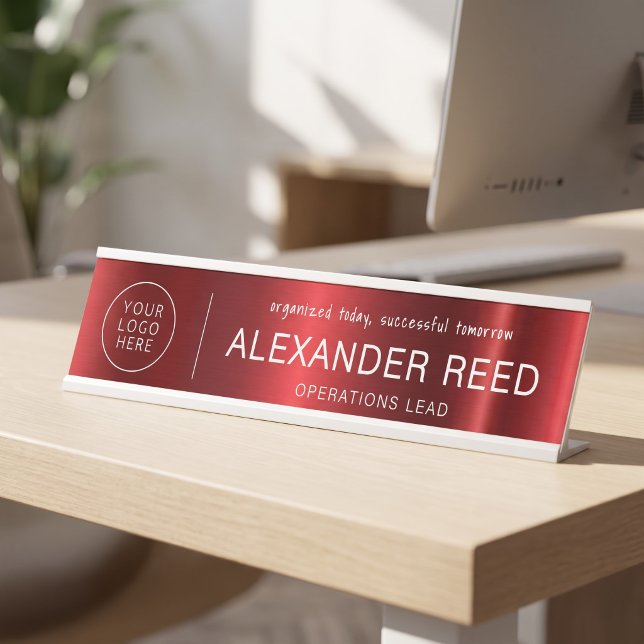 Plaques de nom de logo personnalisées chic rouge (Logo Name Plates Personalized Chic Red)
