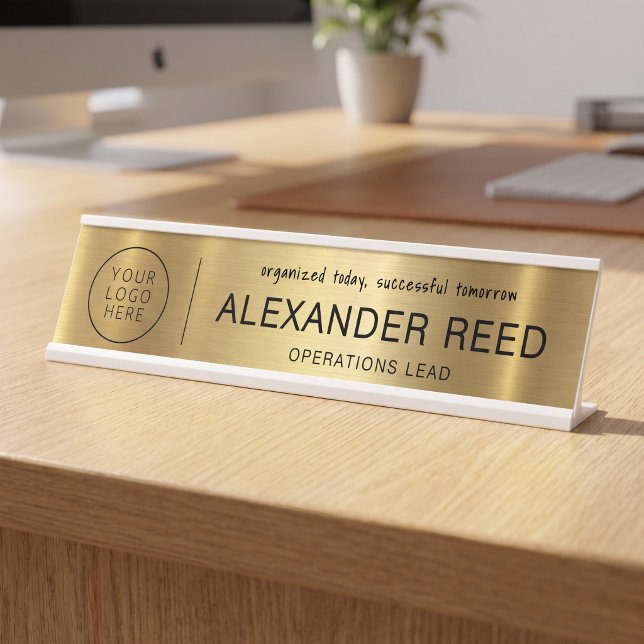 Plaques de nom de logo personnalisées élégantes en (Logo Name Plates Custom Sleek Gold)