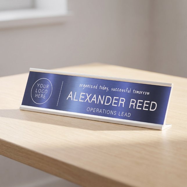 Plaques de nom de logo personnalisées modernes Nav (Logo Name Plates Custom Modern Navy)