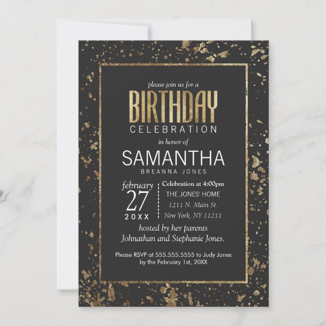 Plaques de peinture or Invitations de fête d'anniv (Devant)