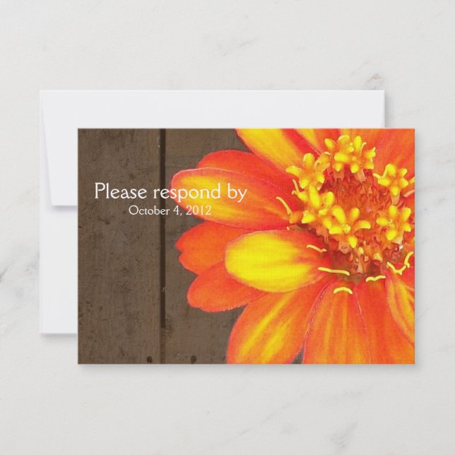 Plaques en bois, Orange Zinnia RSVP avec enveloppe (Devant)