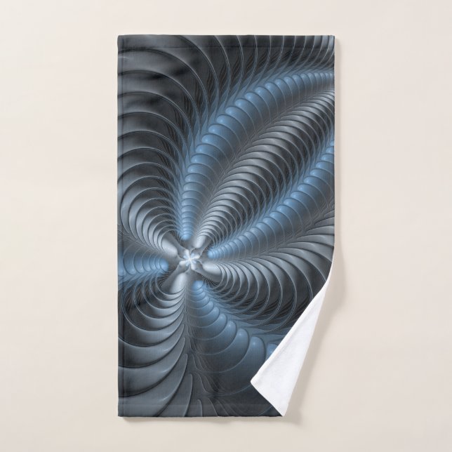 Plastique bleu gris 3D Fractal Art moderne Abstrai (Serviette à main)