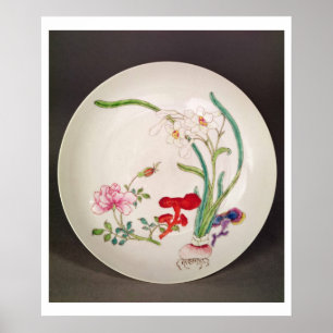 Plat de porcelaine, décoration de famille rose, Yu