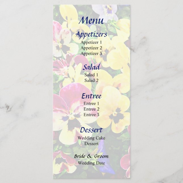 Plat of Pansies Mixte Colours Menu Mariage (Devant)