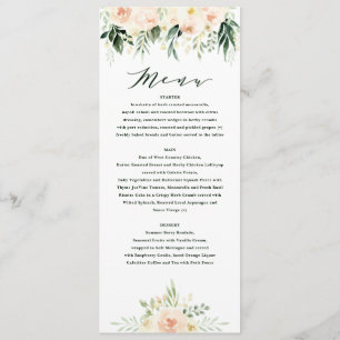 Plat vert pêche pâle + feuillage menu mariage