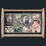 Plateau Collage photo vintage encadré d'ivoire personnalis<br><div class="desc">Bordures rectangle ivoire encadrez vos photos chères contre un arrière - plan noir classique sur ce joli plateau de service de collage photo. Chambre pour huit photos et votre personnalisation personnalisée. Fait un cadeau merveilleux pour maman ou grand-mère.</div>
