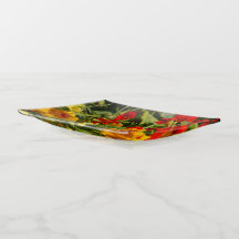 Plateau de bijoux orange, fleurs jaunes, cadeau de