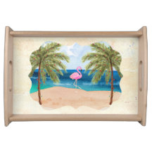 Plateau de service Tropical Palm Flamant rose Beac