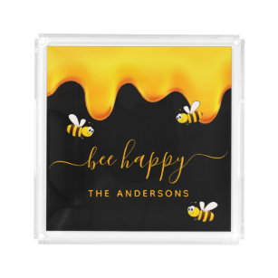 Plateau En Acrylique Abeilles noires joyeux bosse abeilles doux miel mo