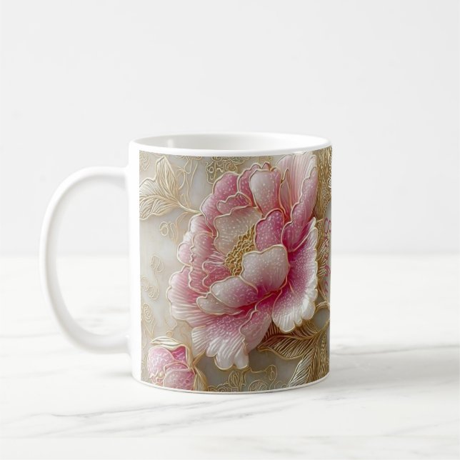 Plateau en bois floral élégant et ensemble de mug  (Gauche)