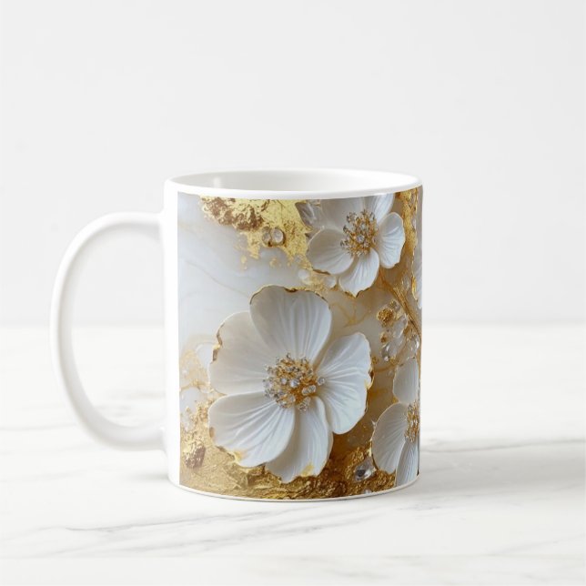 Plateau en bois floral élégant et ensemble de mug  (Gauche)