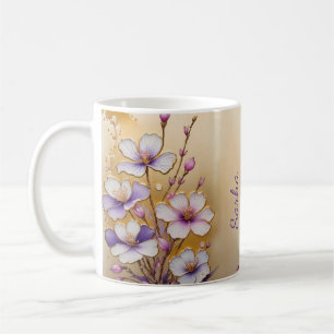 Plateau en bois floral élégant et ensemble de mug