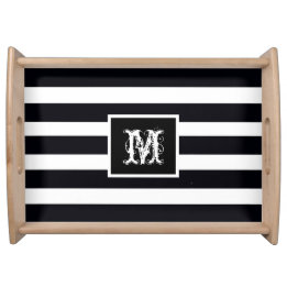 Plateau Monogramme moderne Initiale Simple Élégant Noir Bl