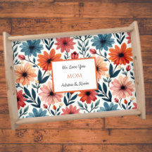 Pêche et bleu Ressort motif floral Nom personnalis