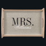 Plateau Rustic Chic Faux Burlap M. et Mme Monogram<br><div class="desc">Simple classique preppy Mr et Mme mariage monogramme sur un rustique pays chic faux burlap texture arrière - plan. Cliquez sur Customiser pour modifier la police monogramme et les couleurs pour créer votre propre design unique. Un cadeau parfait pour la mariée et le marié !</div>