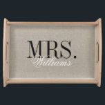 Plateau Rustic Chic Faux Burlap M. et Mme Monogram<br><div class="desc">Simple classique preppy Mr et Mme mariage monogramme sur un rustique pays chic faux burlap texture arrière - plan. Cliquez sur Customiser pour modifier la police monogramme et les couleurs pour créer votre propre design unique. Un cadeau parfait pour la mariée et le marié !</div>