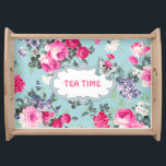 Plateau Tea Time. Vintage Roses Design Gift Serving Tray<br><div class="desc">Butterfly and Vintage Roses Design Gift Serving Tray with a customizable text.  A Perfect Gift for her for Mother's Day / Birthday / Any Occasion. Matching cards,  postage stamps and other products available in the Holidays / Mother's Day Category of our store.</div>
