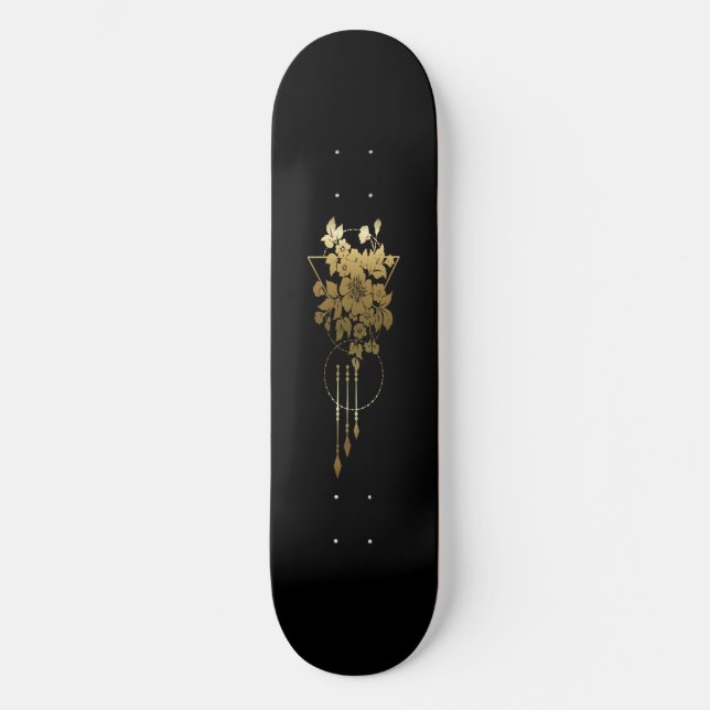 Plateforme de skateboard "Fleur géométrique en or" (Recto)