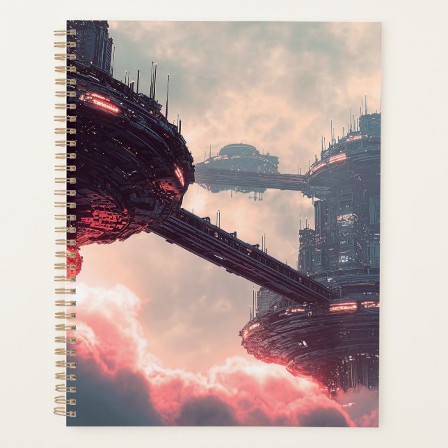 Plates-formes futuristes dans les nuages au crépus (Devant)