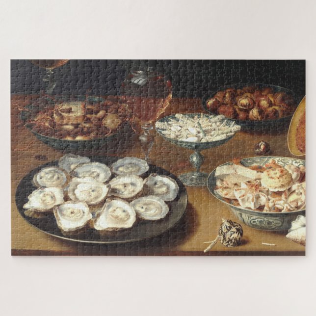 Plats avec huîtres... Puzzle flamand Art Jigsaw (Horizontal)