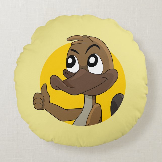 Platypus donne des pouces dessin animé coussin ron (Devant)
