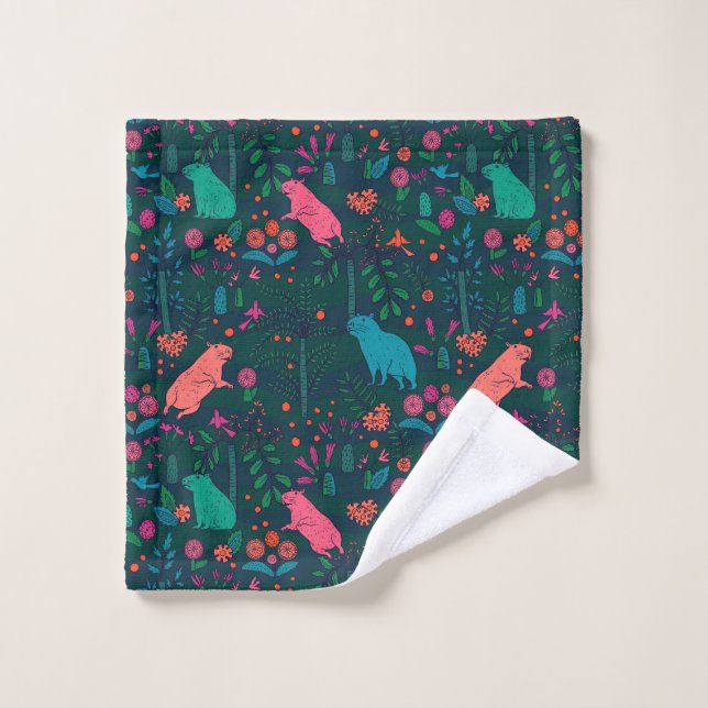 Playful Capybara in the Forest – Tropical Seamless (Gant de toilette)