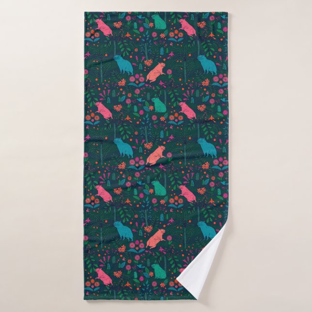 Playful Capybara in the Forest – Tropical Seamless (Serviette de bain)