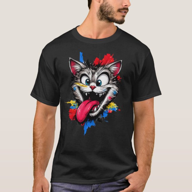 Playful Colorful Cat Face T-Shirt (Devant)