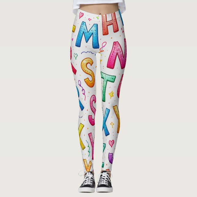Playful Handwritten Alphabet Pattern Leggings (Devant)