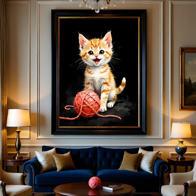 Playful Kitten Cat with Yarn Watercolor Print (Créateur téléchargé)