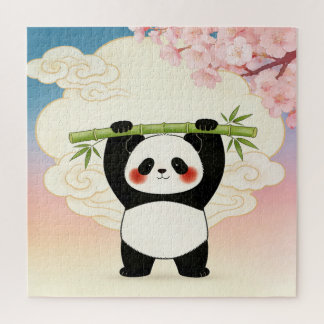 Playful Panda with Bamboo Puzzle