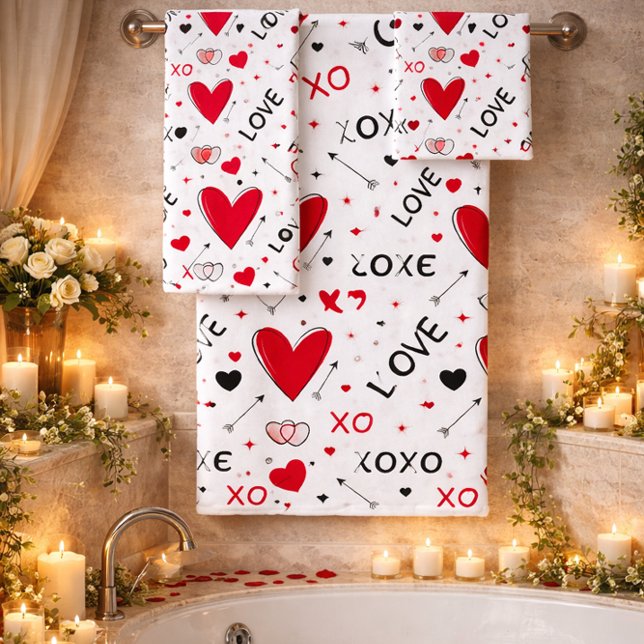 Playful Red & White XO Heart Pattern on White (Créateur téléchargé)